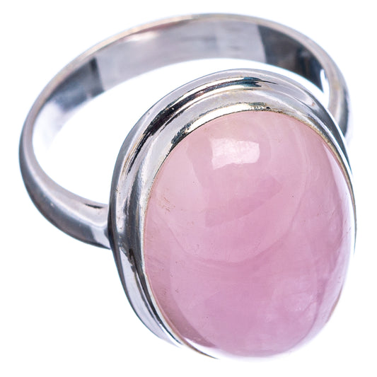 Sterling silver kunzite ring with oval pink stone, angled side view