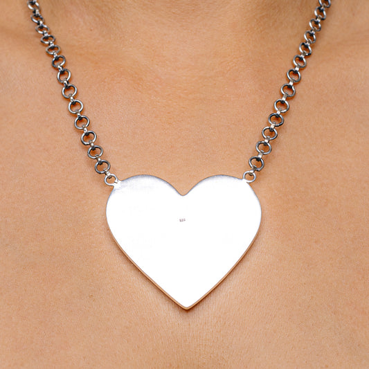 Silver heart pendant necklace with 925 sterling silver chain