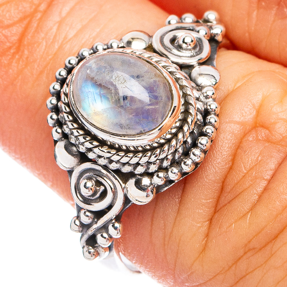 Dainty Rainbow Moonstone Ring Size 7 (925 Sterling Silver) R8669