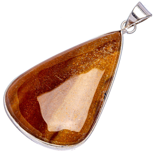 Silver-plated teardrop agate pendant with amber-brown druzy texture and light center