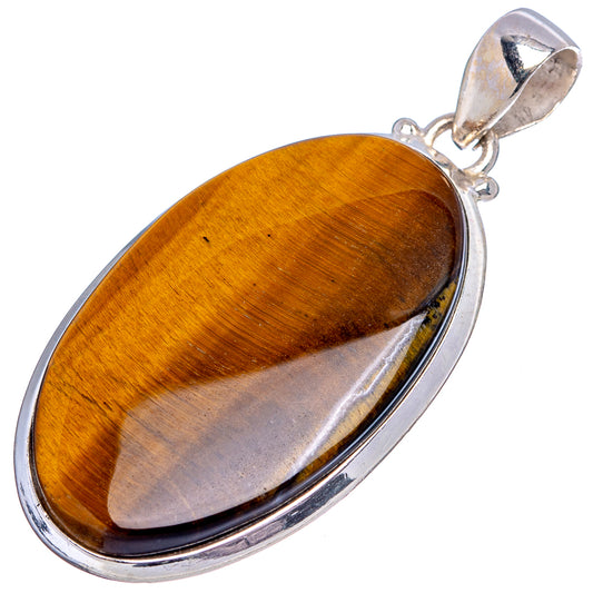 Tiger's eye oval pendant in .925 sterling silver bezel, teardrop bail