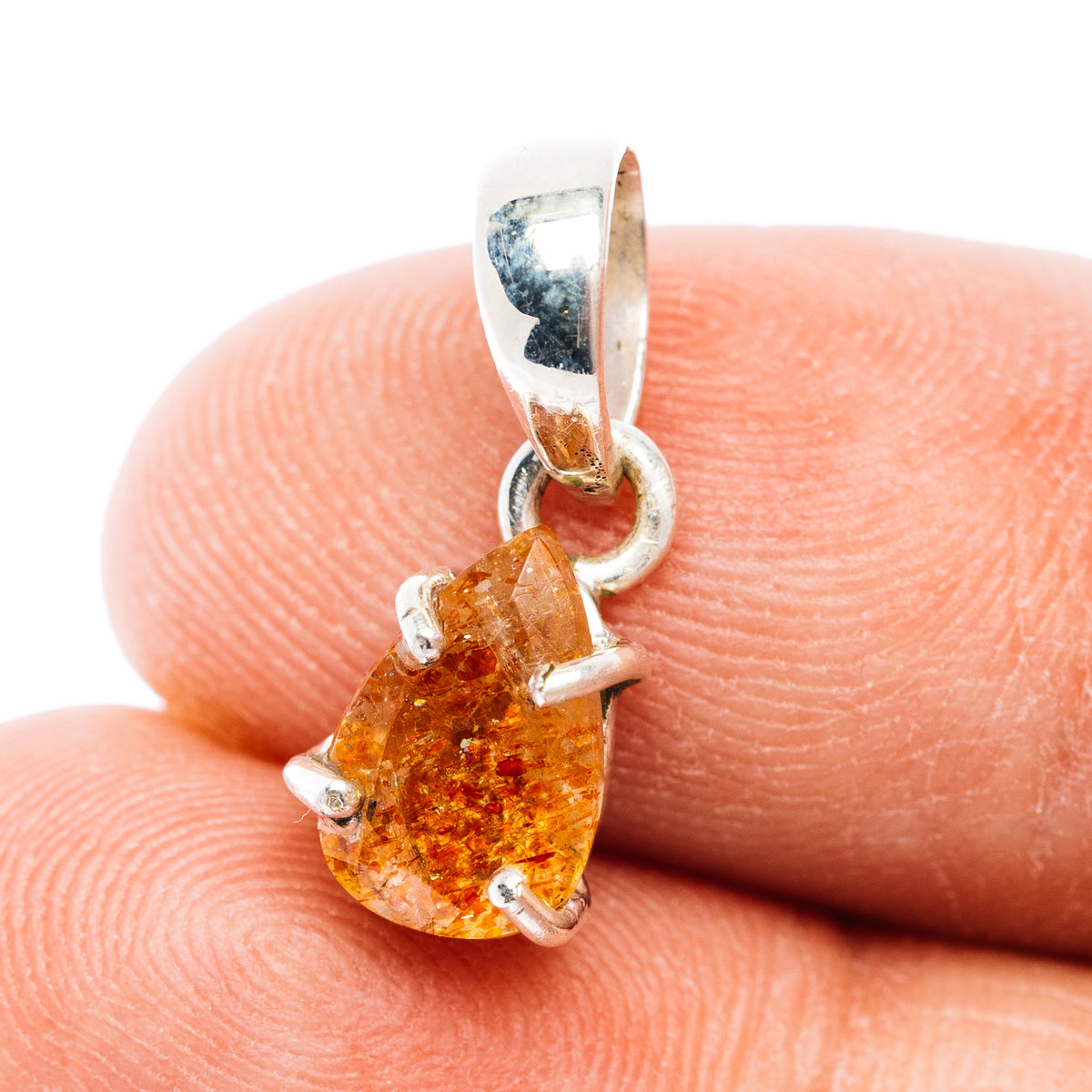 Faceted Confetti Sunstone Pendant 3/4" (.925 Sterling Silver)
