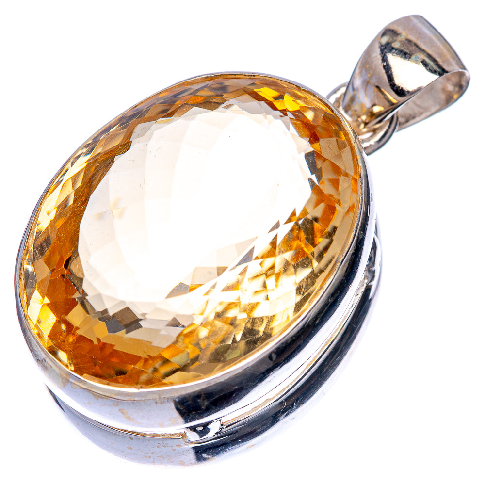 Oval faceted citrine gemstone pendant with sterling silver setting and bail
