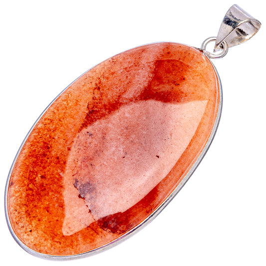 Silver-plated sunstone oval pendant with orange/red stone and loop bail