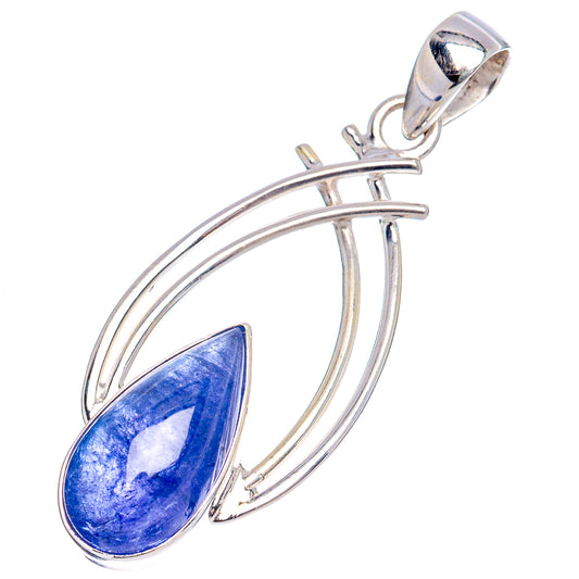 Sterling silver teardrop tanzanite pendant, arched double frame with top bail