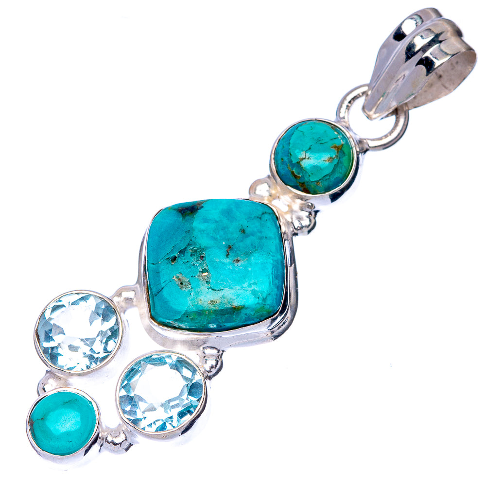Rare Kingman Turquoise, Blue Topaz Pendant 1 3/4" (925 Sterling Silver) P41143