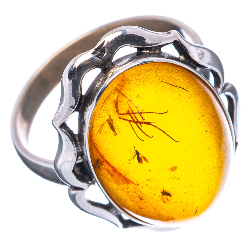 Baltic Amber with Insect Ring Size 7.75 (.925 Sterling Silver)