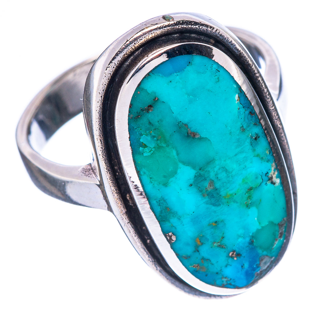 Sterling silver turquoise oval ring, side view showing open band and bezel setting