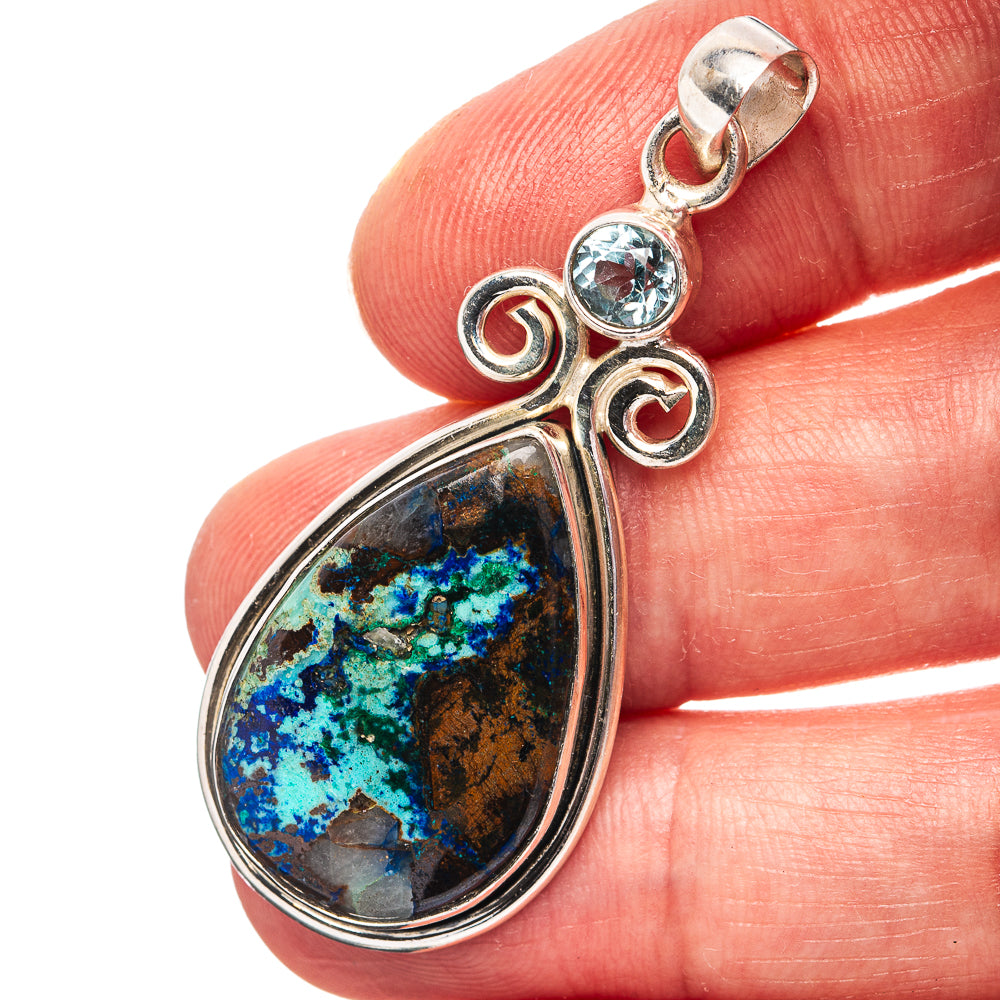 Azurite Turquoise Pendant 1 7/8" (.925 Sterling Silver)