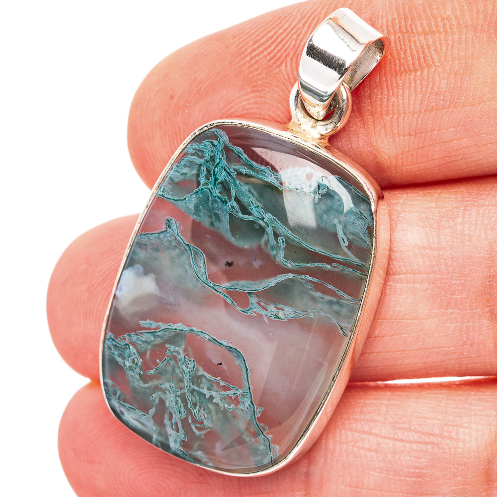 Green Moss Agate Pendant 1 1/2" (.925 Sterling Silver)