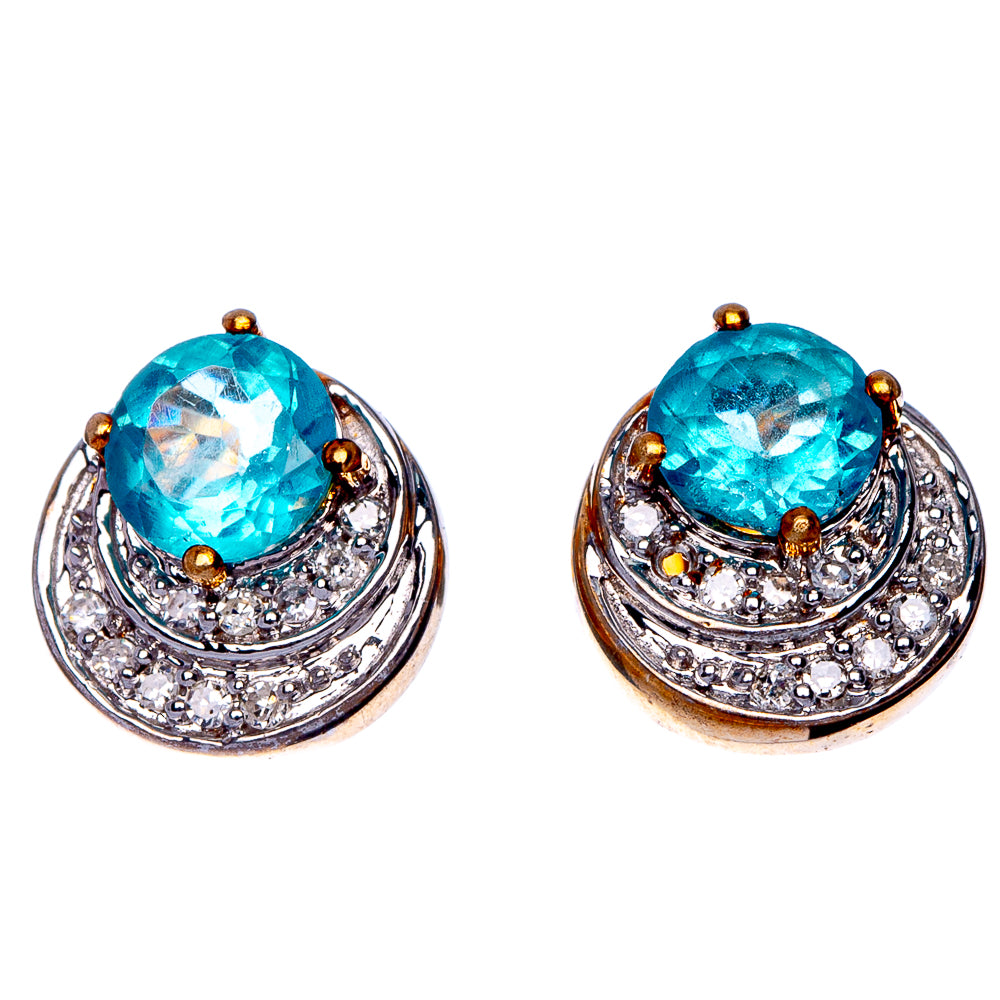 10k Gold Blue Topaz Earrings 3/8" (925 Sterling Silver) E433163