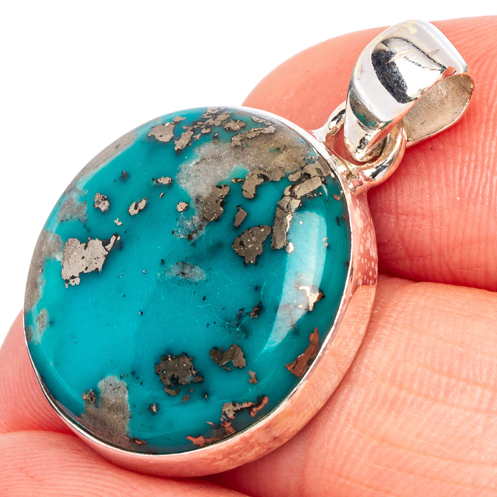 Rare Persian Turquoise Pendant 1 1/8" (925 Sterling Silver) P44901