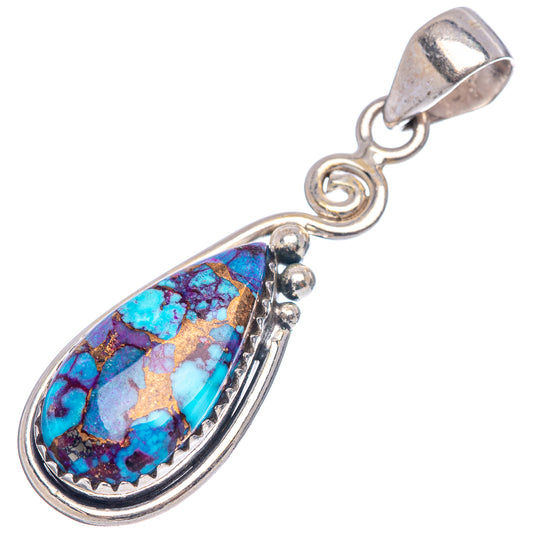 Sterling silver pendant bail with teardrop turquoise stone cabochon in ornate frame