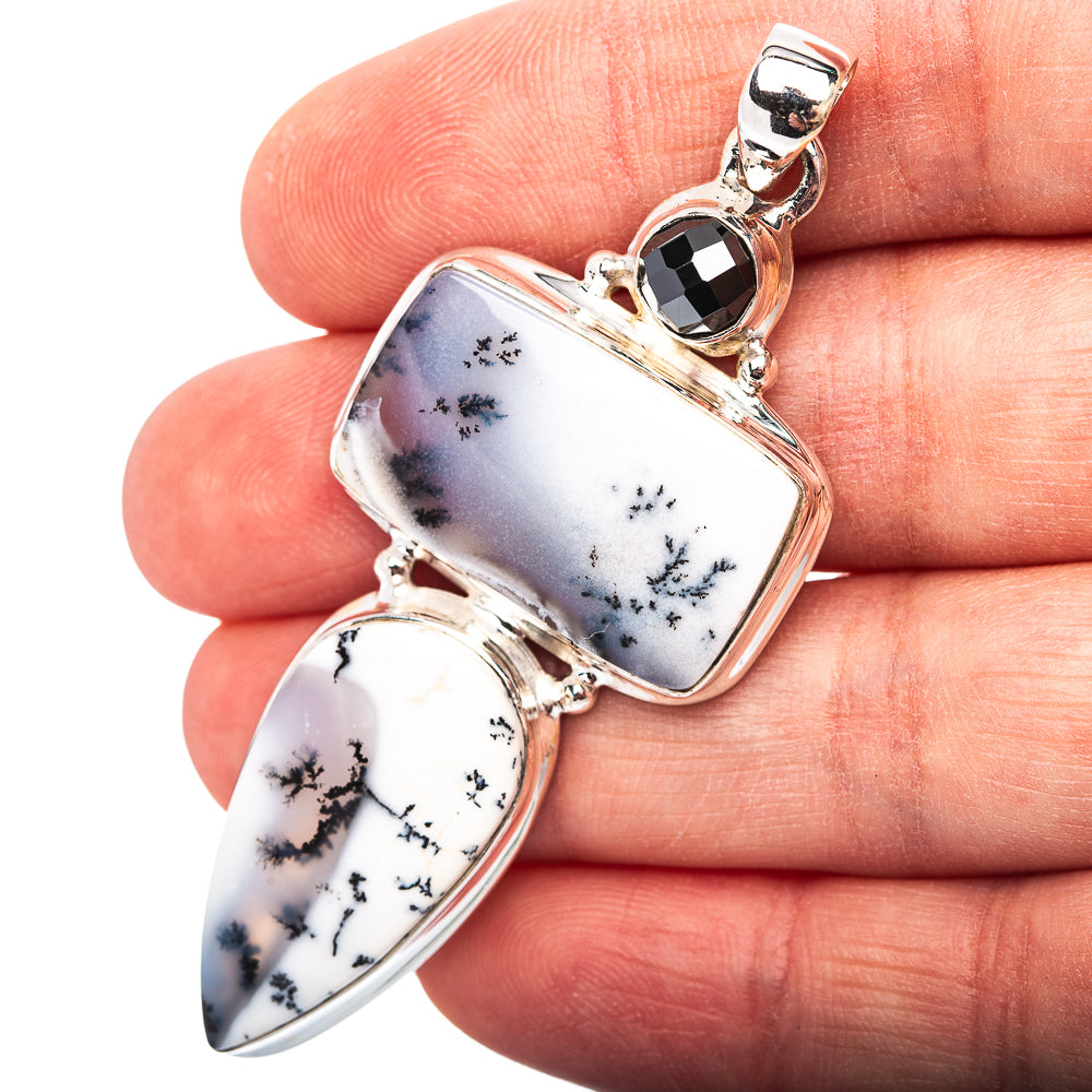Premium Dendritic Opal, Black Spinel Pendant 2 5/8" (.925 Sterling Silver)