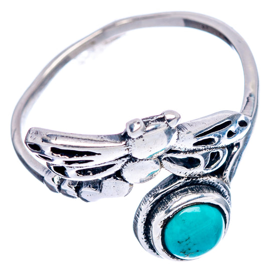 Turquoise cabochon dragonfly dainty ring in .925 sterling silver, size 7.75