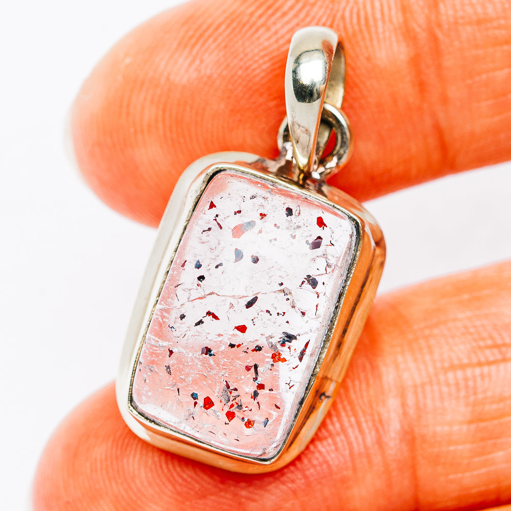 Lepidocrocite pendant, square pink speckled gemstone with German silver bezel and bail