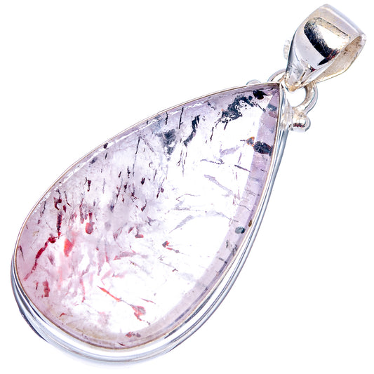 Lepidocrocite pendant in sterling silver, teardrop with light stone and red veins