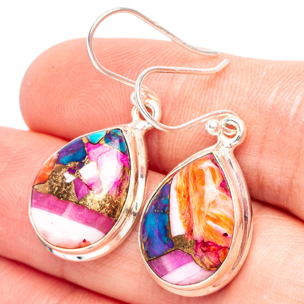 Kingman Pink Dahlia Turquoise 925 Sterling Silver Earrings 1 3/8" (925 Sterling Silver) E2208