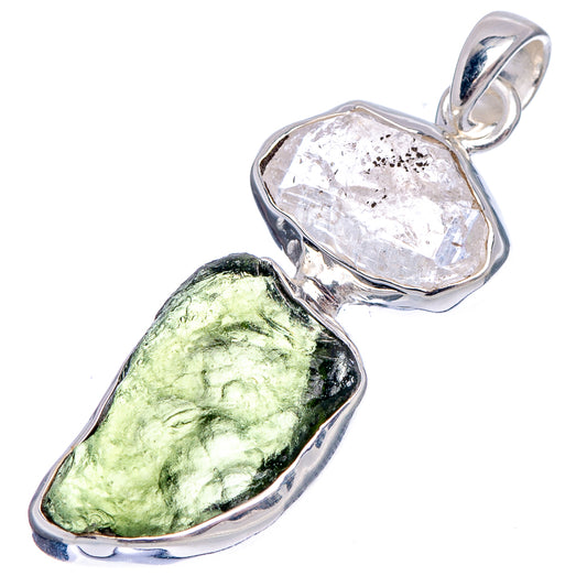 Sterling silver gemstone pendant with pale clear and light green rough stones