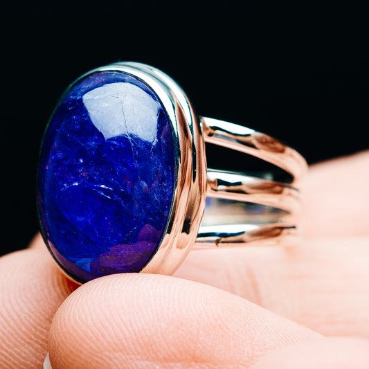 Size 9 oval tanzanite ring in .925 sterling silver, split shoulders openwork band