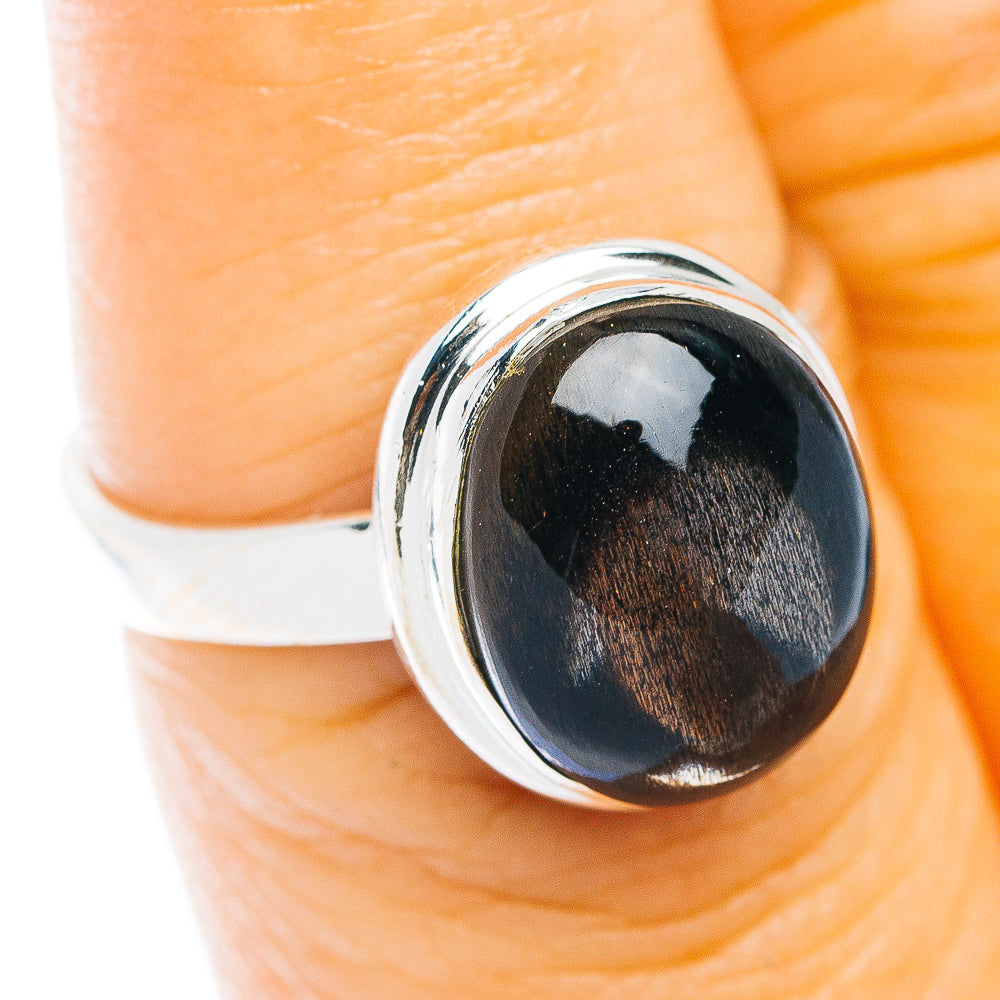 Black Sheen Obsidian Ring Size 6.75 (.925 Sterling Silver)
