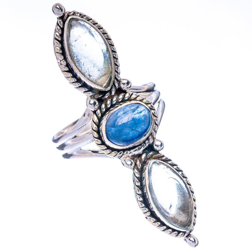 925 sterling silver statement ring with three oval aquamarine-blue stones