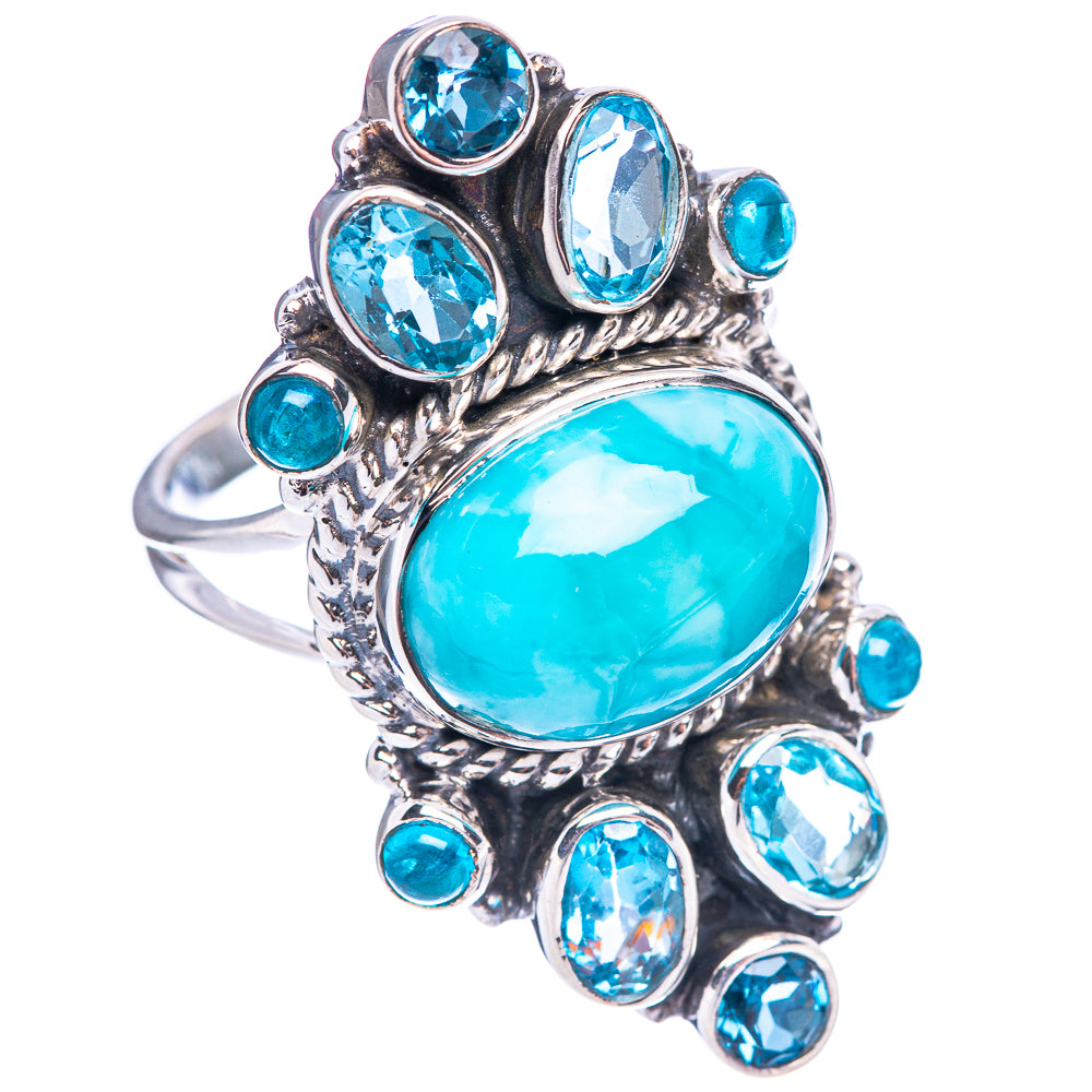 925 sterling silver larimar and blue topaz ring with large oval center stone