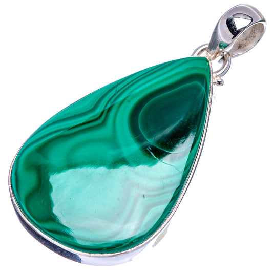 Malachite teardrop pendant (.925 sterling silver) with silver bail; glossy green stone