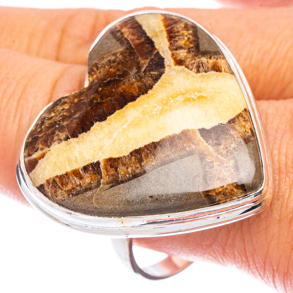 Large Septarian Geode Heart Ring Size 11.75 (925 Sterling Silver) R7418