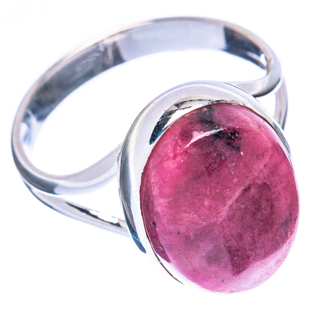 Sterling silver ring with oval pink tourmaline cabochon, size 8.25