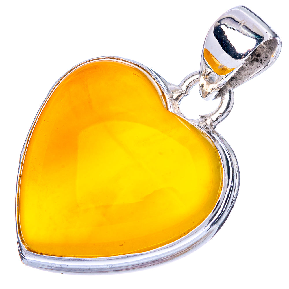 Amber heart pendant with glossy faceted stone and 925 sterling silver frame