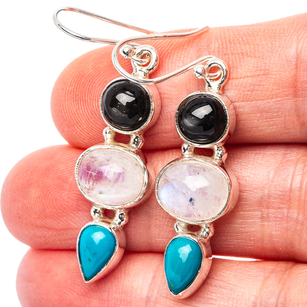 Premium Rainbow Moonstone, Hypersthene, Sleeping Beauty Turquoise Earrings 1 3/4" (.925 Sterling Silver)