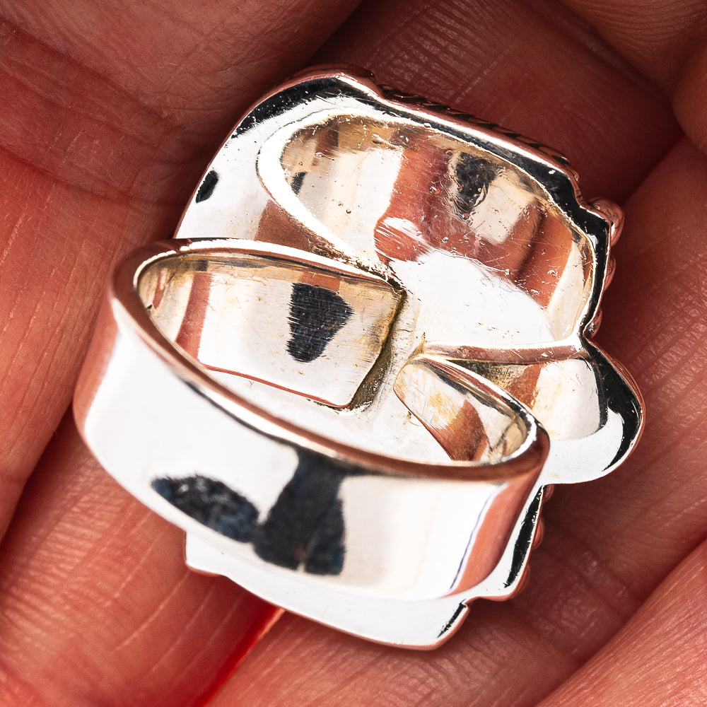 Exclusive Southwestern Style Spiny Oyster Turquoise Ring Size 6 Adjustable (.925 Sterling Silver)