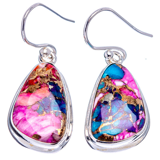 Pair of teardrop gemstone earrings, pink-purple-blue mosaic, .925 sterling silver hooks