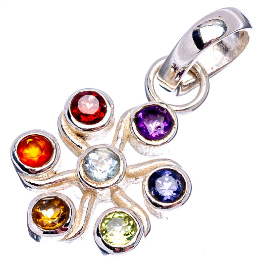 Chakra pendant charm, 7-stone circular gemstone cluster in .925 sterling silver with bail
