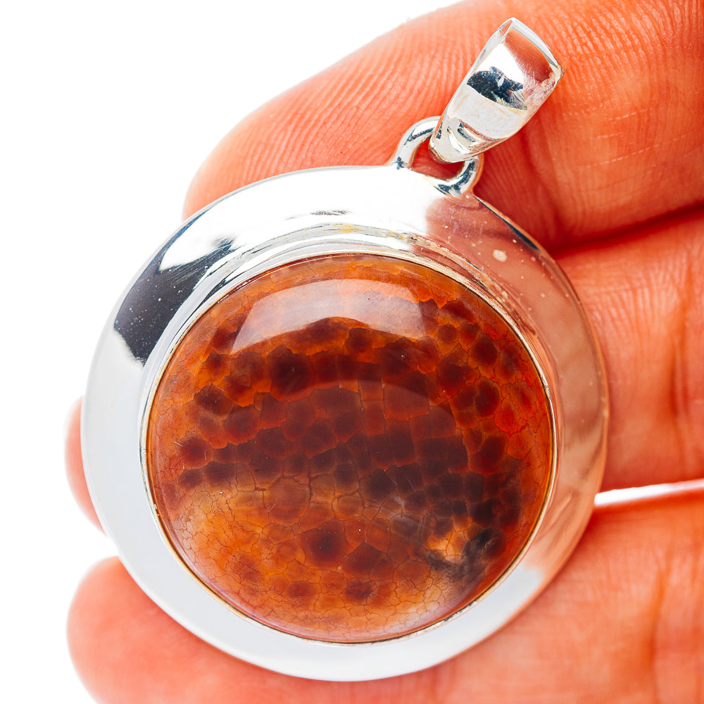 Premium Fire Crab Agate Pendant 1 5/8" (.925 Sterling Silver)