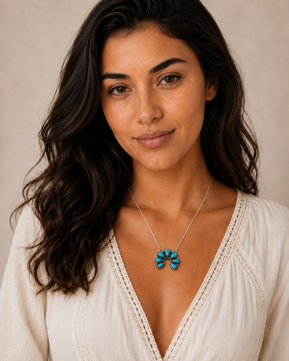 Southwestern Style White Water Turquoise Necklace 17 to 19" (.925 Sterling Silver)
