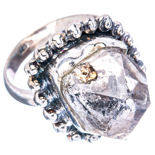 Sterling silver ring with faceted crystal in raised bezel and beaded border