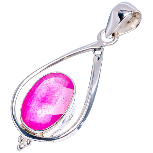 Teardrop sterling silver pendant with pink oval gemstone and top bail