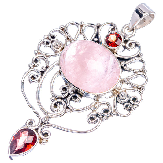 Signature Morganite, Garnet Pendant 2 1/4" (.925 Sterling Silver)