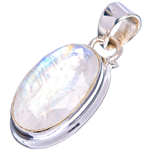 Oval moonstone pendant with facets, .925 sterling silver setting and loop bail