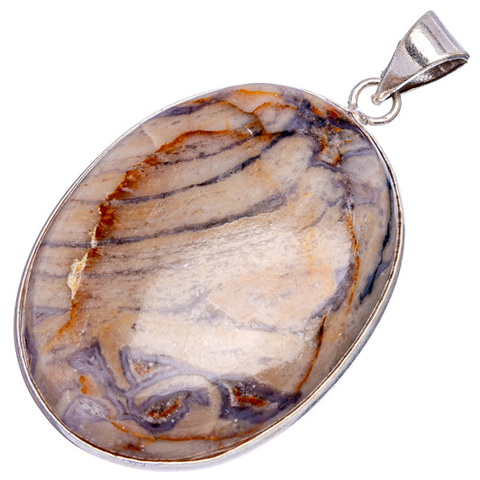 Silver-plated rhyolite pendant featuring an oval stone with banding and top bail