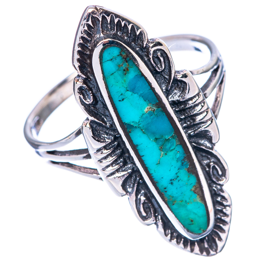 Turquoise oval gemstone ring in patterned 925 sterling silver prong setting