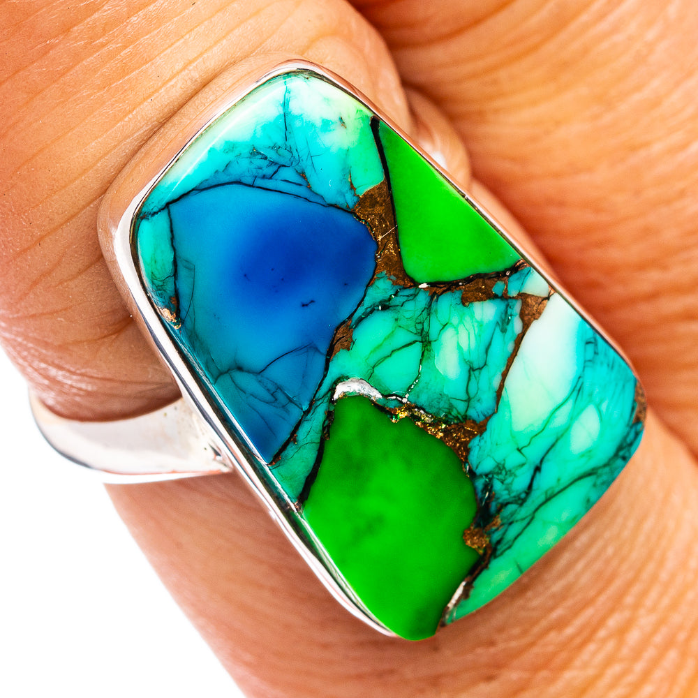 Premium Peacock Dahlia Turquoise Ring Size 7 Adjustable (.925 Sterling Silver)