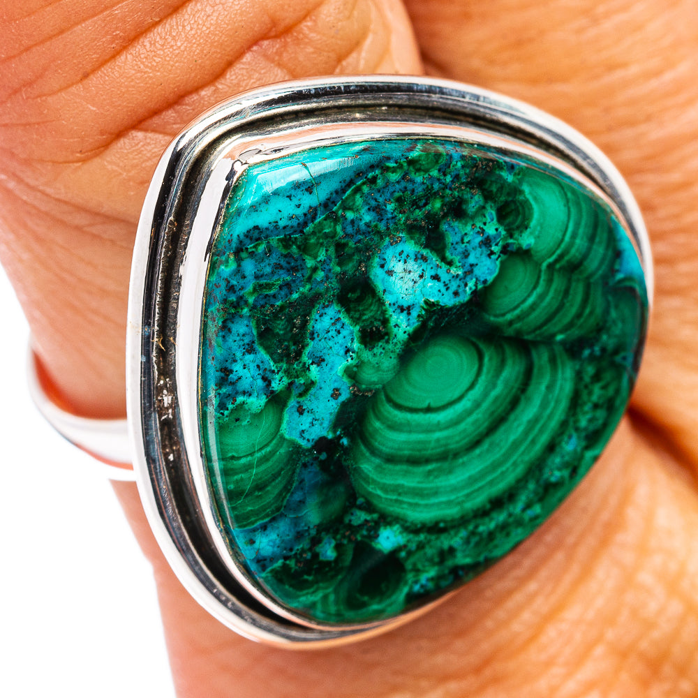 Premium Malachite In Chrysocolla Ring Size 9.75 (.925 Sterling Silver)