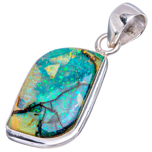 Sterling silver opal pendant with teardrop opal stone and loop bail, green-blue