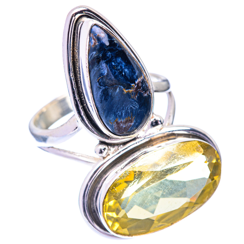 Large Lemon Quartz, Pietersite Ring Size 8.25 (925 Sterling Silver) R141017
