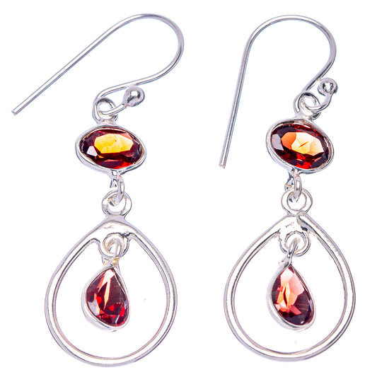 Garnet Dainty Earrings 1 5/8" (925 Sterling Silver) E2075