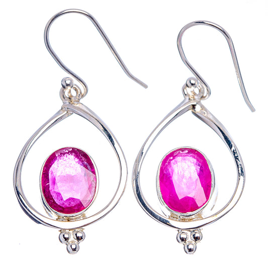 Sterling silver drop earrings with purple ruby-color faceted glass and hook backs