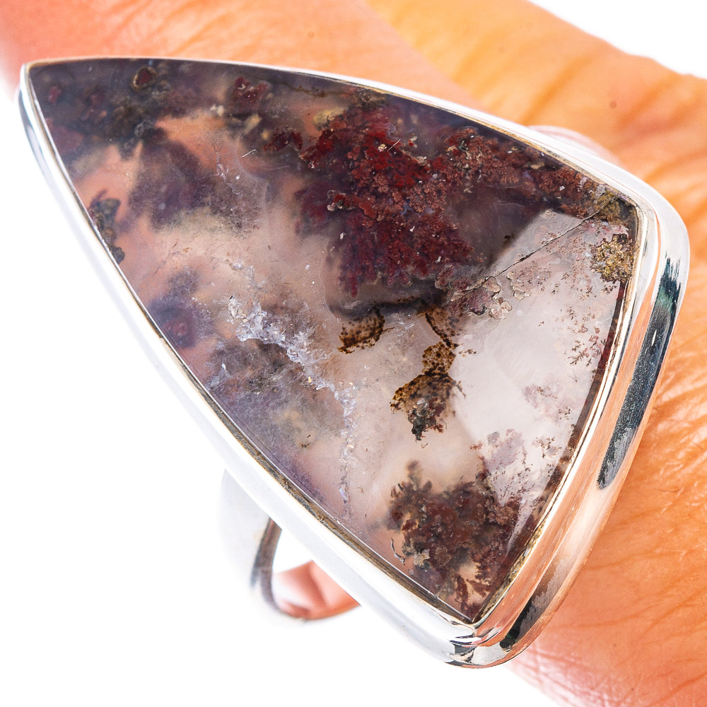Sterling silver plume agate ring with triangular dark mottled gemstone, size 13.5